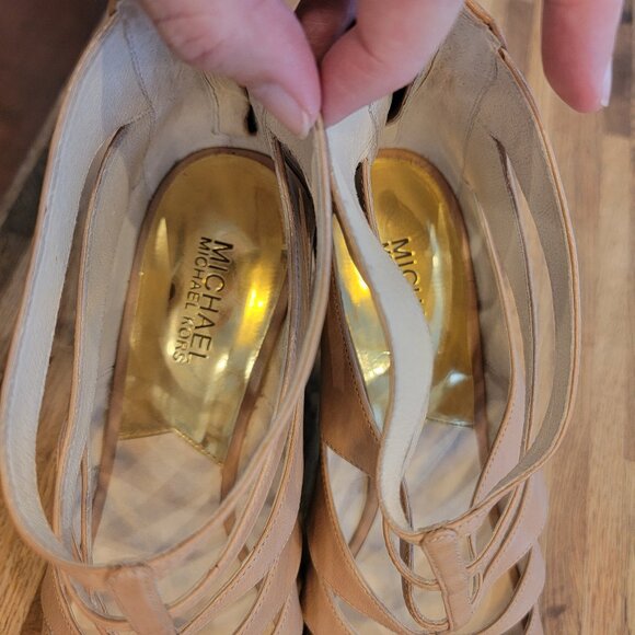 MICHAEL KORS MAVIS OPEN TOE DK KHAKI ZIPPER STRAPPY SANDAL WOMEN SHOES - Picture 10 of 13